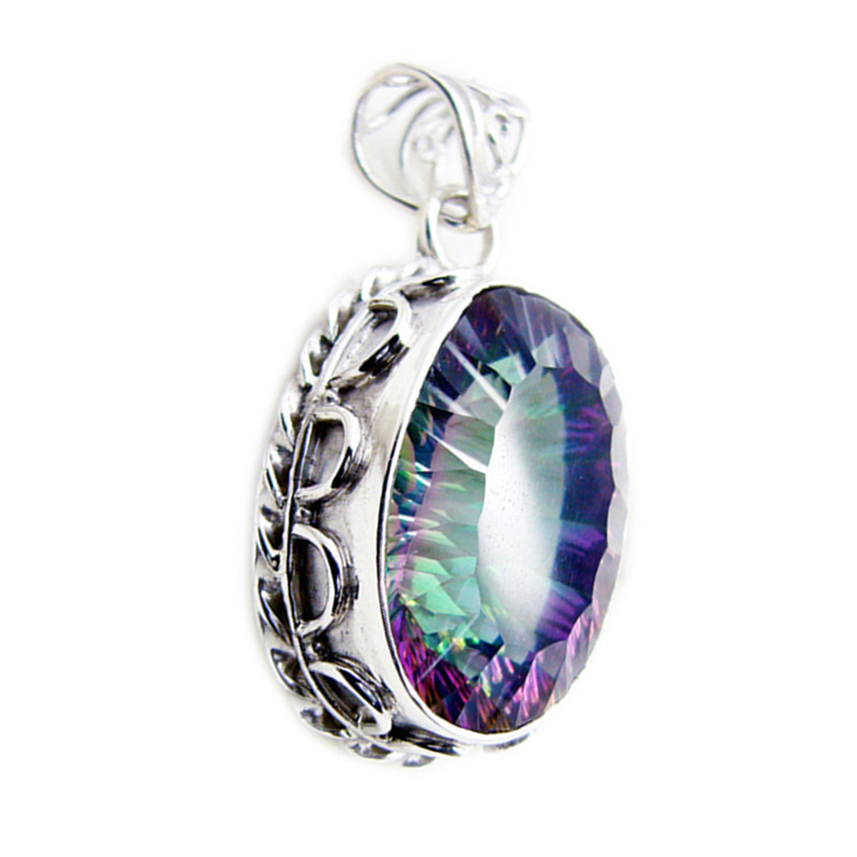 Mystic Quartz Statement Turkish Silver Solitaire Eleanor Rope-Wire multicolor Pendant Jewelry