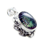 Mystic Quartz Statement American Sterling Silver Solitaire Eleena Rope-Wire multicolor Pendant Jewellery