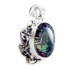 Mystic Quartz Statement American Sterling Silver Solitaire Eleena Rope-Wire multicolor Pendant Jewellery