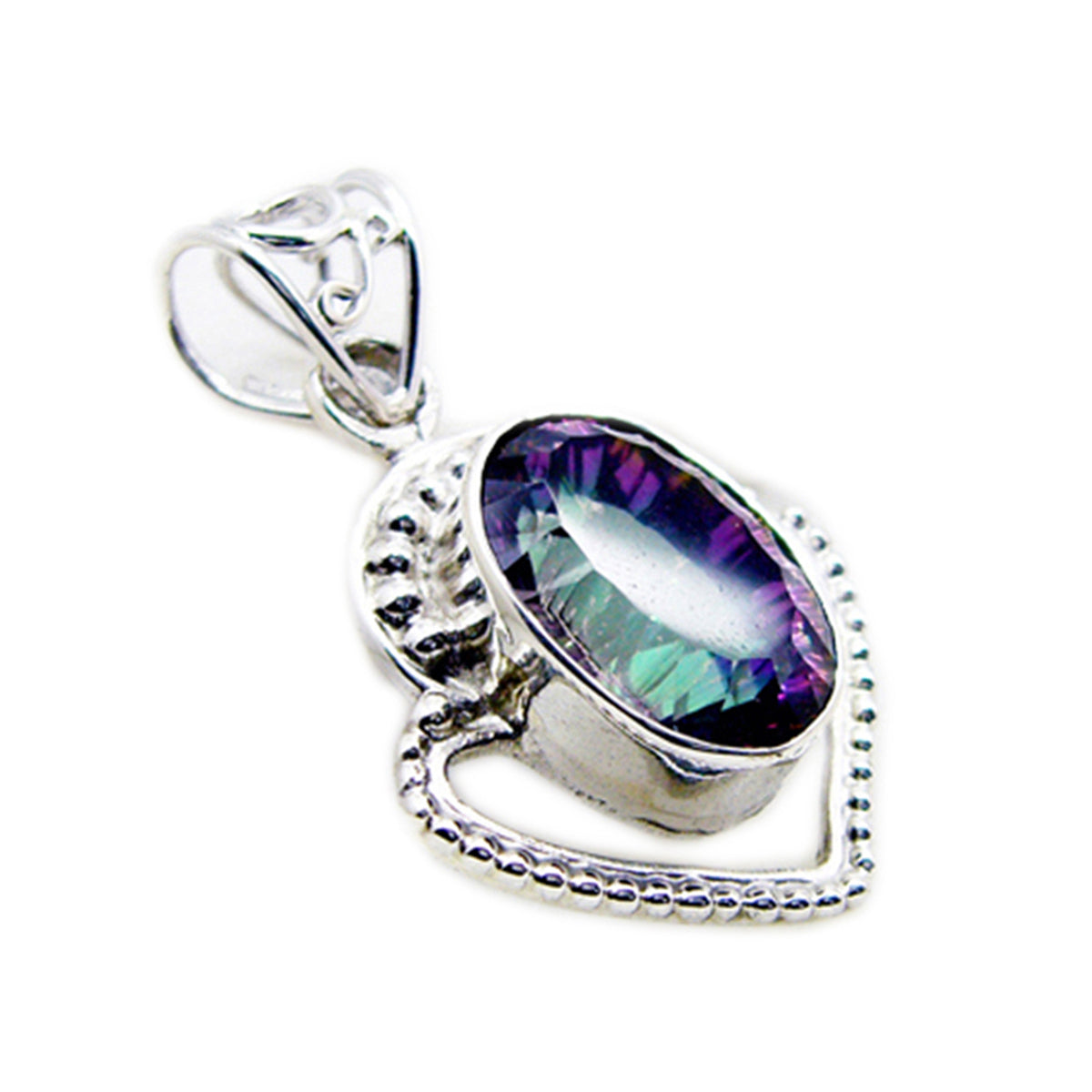 Mystic Quartz Statement Mexican 925 Silver Solitaire Eliza Rope-Wire multicolor Pendant Jewelry