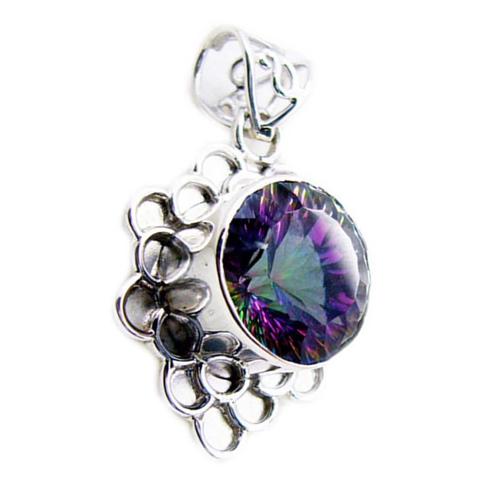 Mystic Quartz Statement Moroccan Silver Solitaire Giulia Rope-Wire multicolor Pendant Jewelry