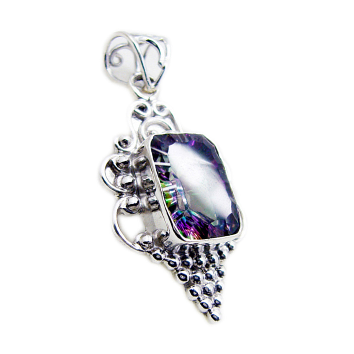 Mystic Quartz Statement American Silver Solitaire multicolor Pendant