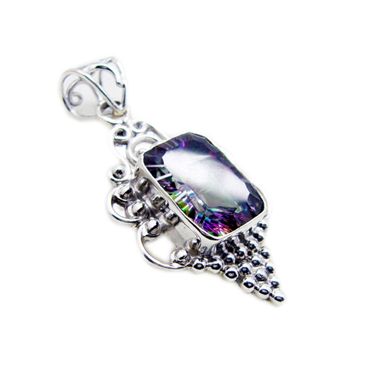 Mystic Quartz Statement American Silver Solitaire Lili Rope-Wire multicolor Pendant Jewelry