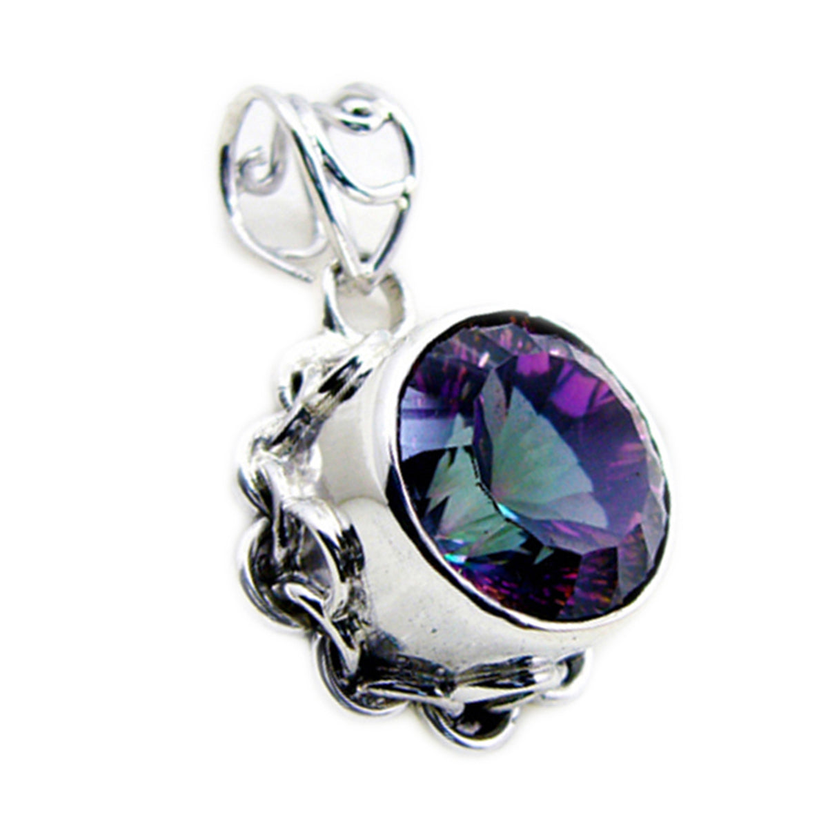Mystic Quartz Statement Egyptian Sterling Silver Solitaire multicolor Pendant