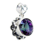 Mystic Quartz Statement Egyptian Sterling Silver Solitaire Grace Rope-Wire multicolor Pendant Jewellery