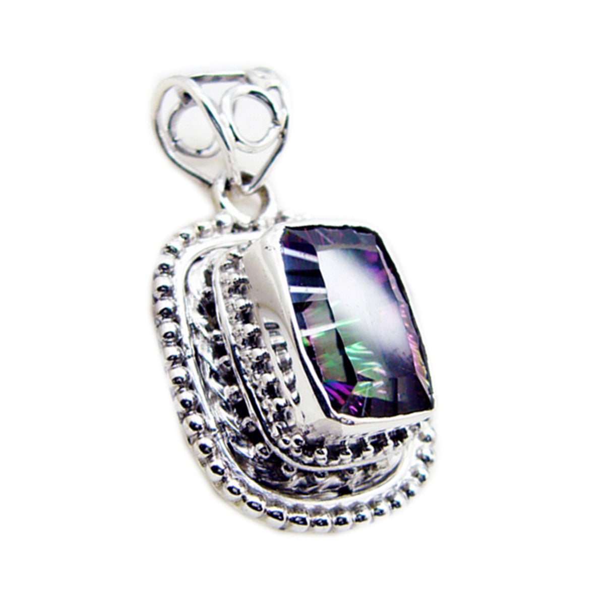 Mystic Quartz Statement Mexican Sterling Silver Solitaire multicolor Pendant
