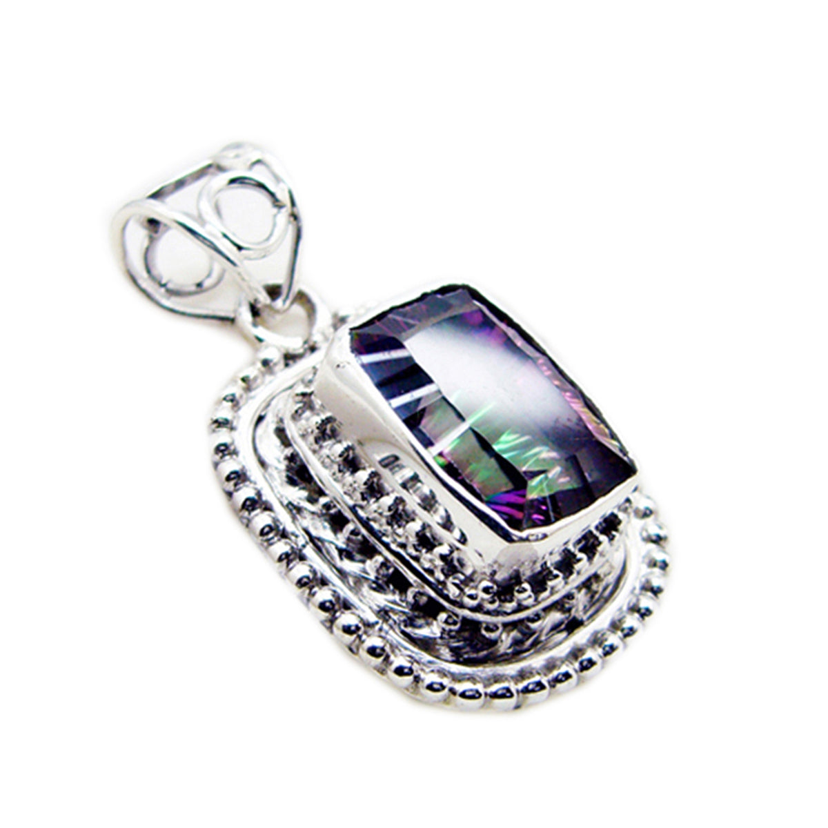 Mystic Quartz Statement Mexican Sterling Silver Solitaire Lily Rope-Wire multicolor Pendant Jewellery Secondary image