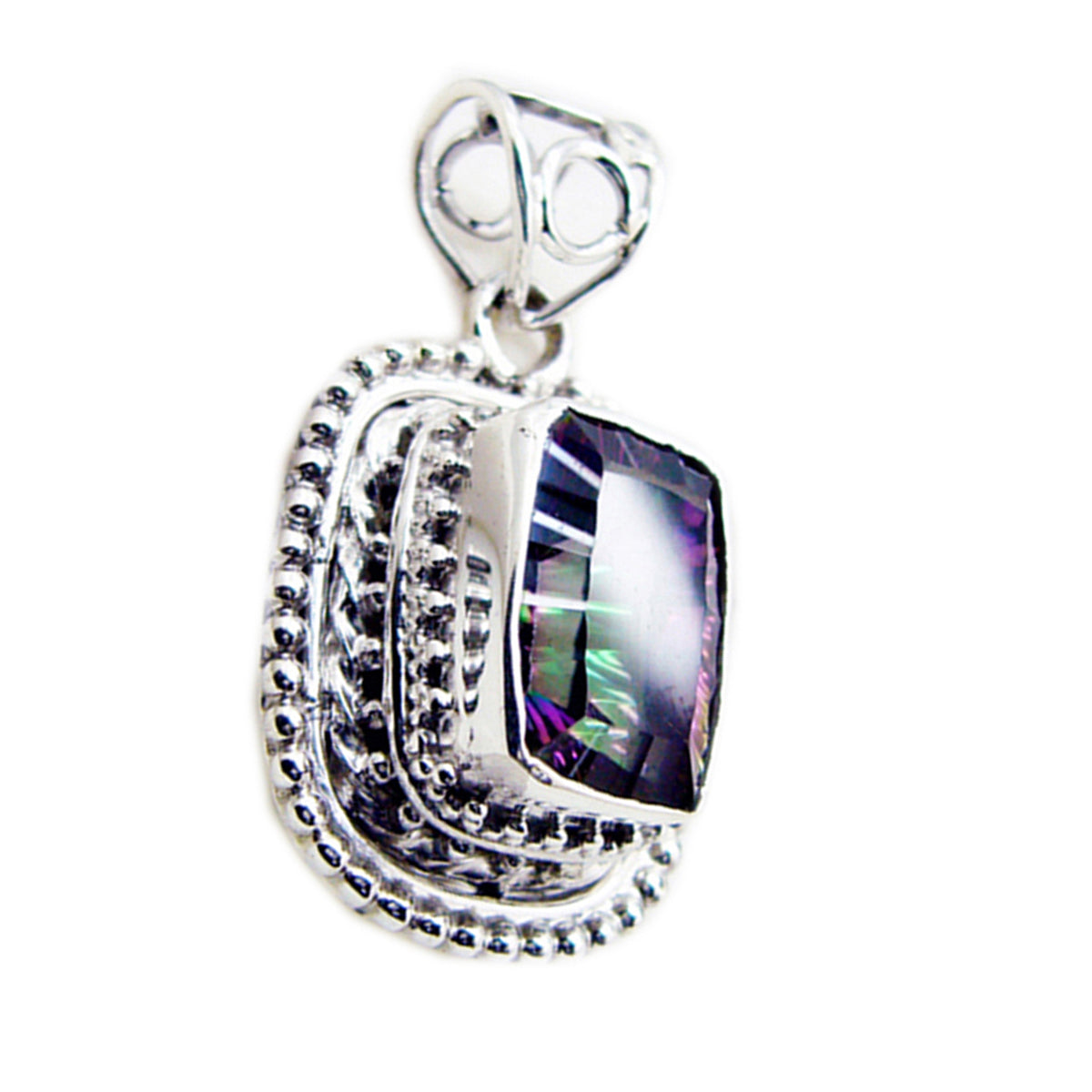 Mystic Quartz Statement Mexican Sterling Silver Solitaire Lily Rope-Wire multicolor Pendant Jewellery
