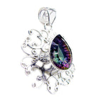 Mystic Quartz Statement Latin American Silver Solitaire Isabelle Rope-Wire multicolor Pendant Jewelry