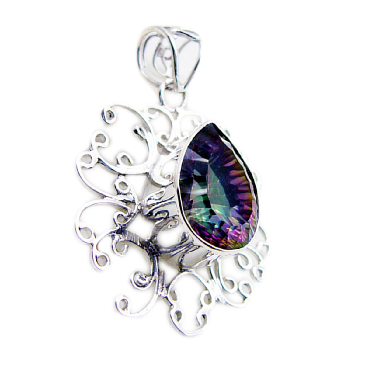 Mystic Quartz Statement Latin American Silver Solitaire Isabelle Rope-Wire multicolor Pendant Jewelry