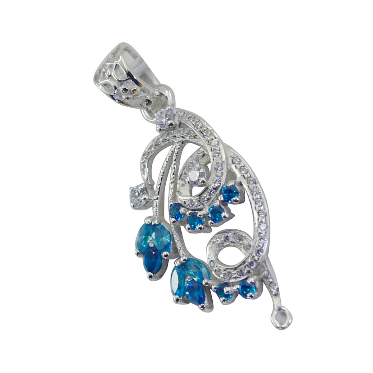 Colgante femenino multicolor Alejandra de plata australiana 925 con múltiples piedras y ligero diseño de pluma. Imagen principal del producto