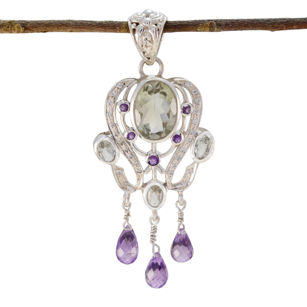 Multi Stone Essential African Sterling Silver multiple multicolor Pendant