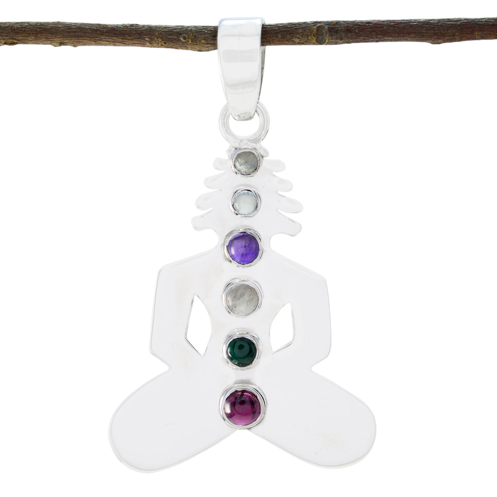 Multi Stone Essential Turkish 92.5 Silver Solitaire multicolor Pendant