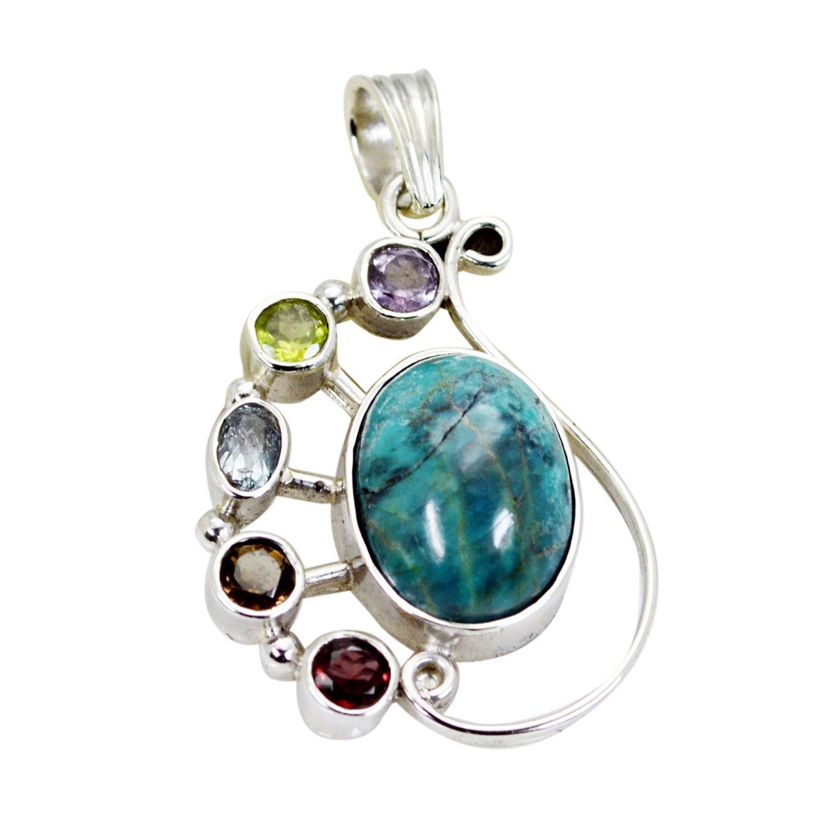 Multi Stone Tiny Russian Sterling Silver multiple multicolor Pendant メイン画像