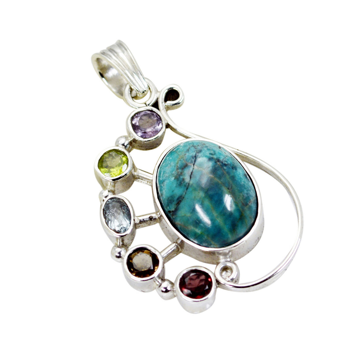 Multi Stone Tiny Russian Sterling Silver multiple Carolina Trendy multicolor Pendant Jewellery