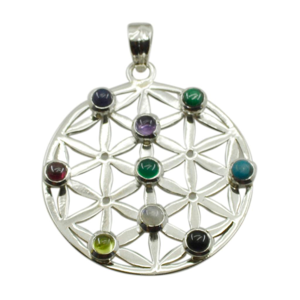 Multi Stone Statement Spanish 92.5 Silver Navratna multicolor Pendant