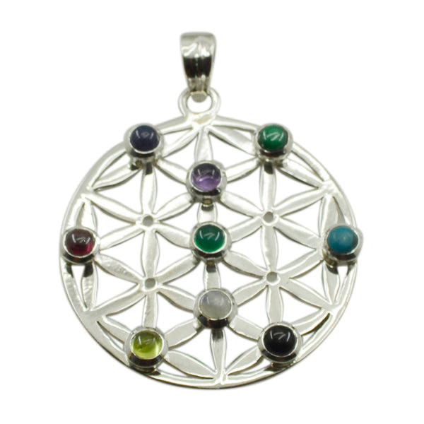 Multi Stone Statement Spanish 92.5 Silver Navratna multicolor Pendant