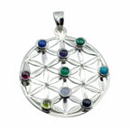 Multi Stone Statement Italian 925 Silver Navratna multicolor Pendant