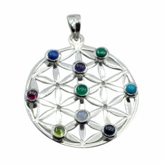 Multi Stone Statement Italian 925 Silver Navratna multicolor Pendant