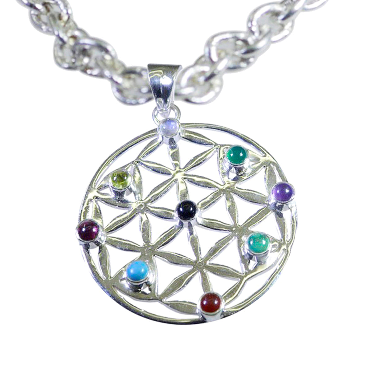 Multi Stone Statement German Sterling Silver Navratna multicolor Pendant Imagen principal del producto