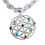 Multi Stone Statement German Sterling Silver Navratna multicolor Pendant