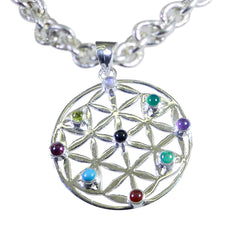 Multi Stone Statement German Sterling Silver Navratna multicolor Pendant