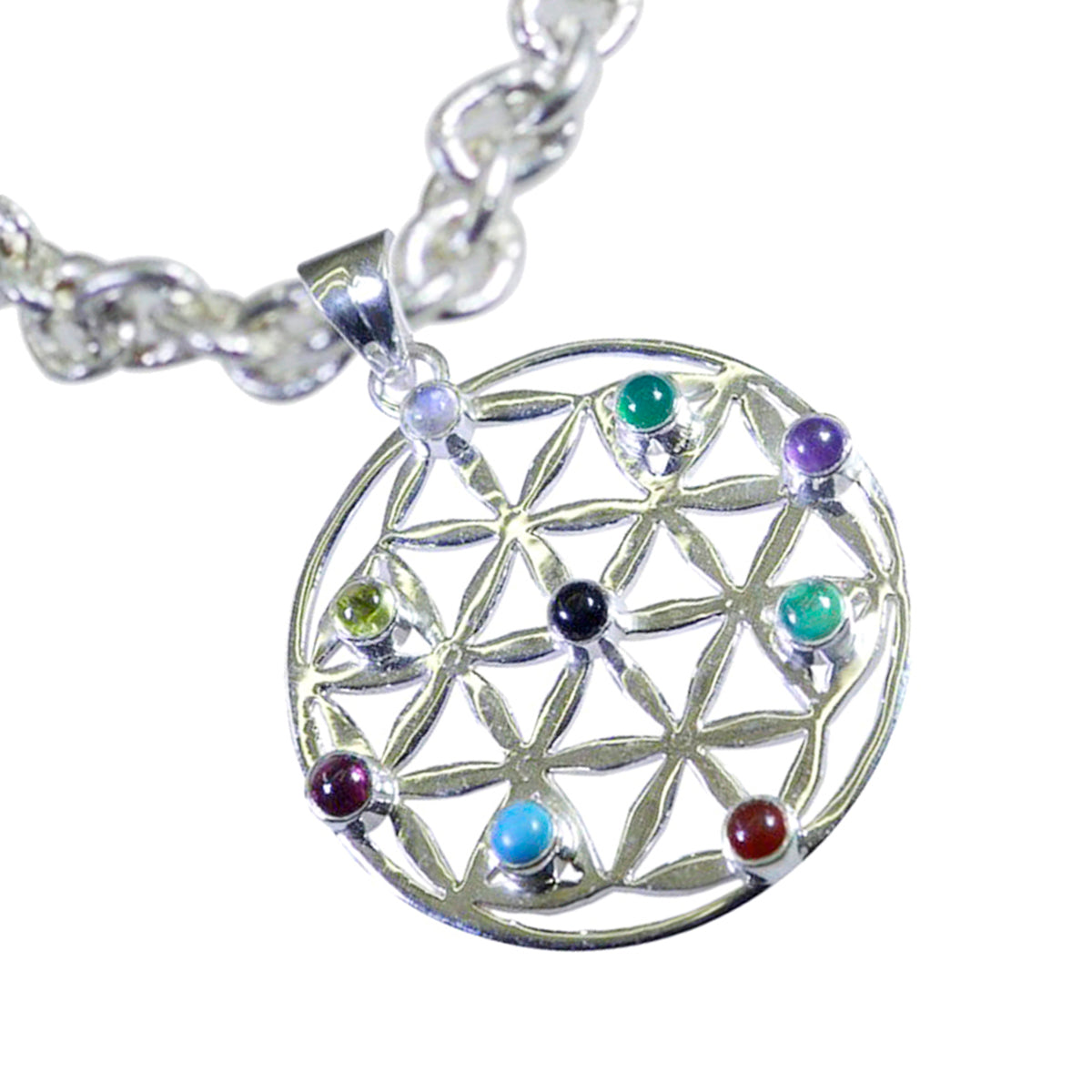 Colgante art déco Navratna Luna multicolor en plata de ley alemana con múltiples piedras Imagen secundaria del producto