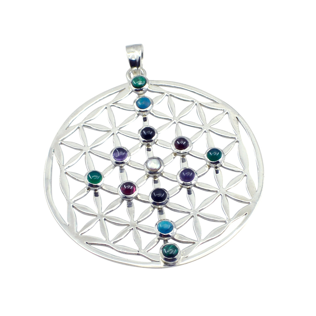 Multi Stone Chunky German Silver multiple multicolor Pendant