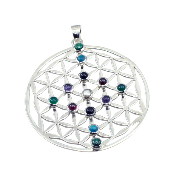 Multi Stone Chunky German Silver multiple multicolor Pendant