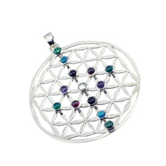 Multi Stone Chunky German Silver multiple Penelope Retro multicolor Pendant Jewelry