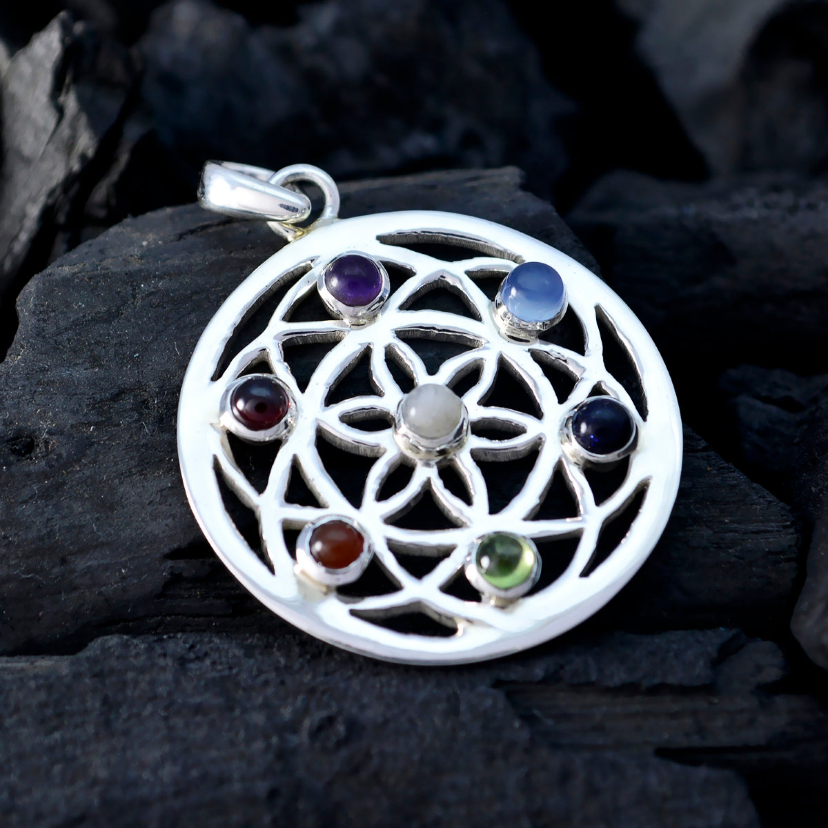 Multi Stone Edgy Italian Sterling Silver multiple Skylar antique multicolor Pendant Jewellery