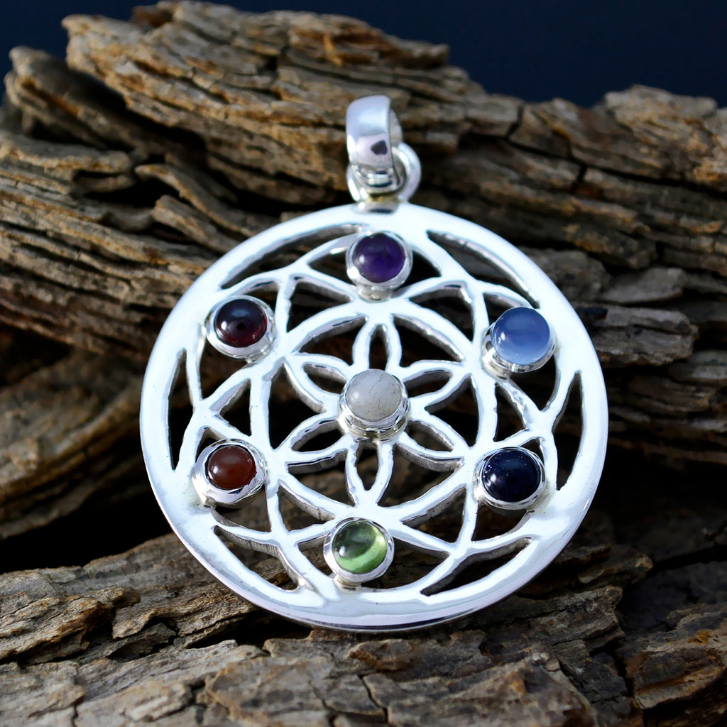 Multi Stone Edgy Italian Sterling Silver multiple Skylar antique multicolor Pendant Jewellery
