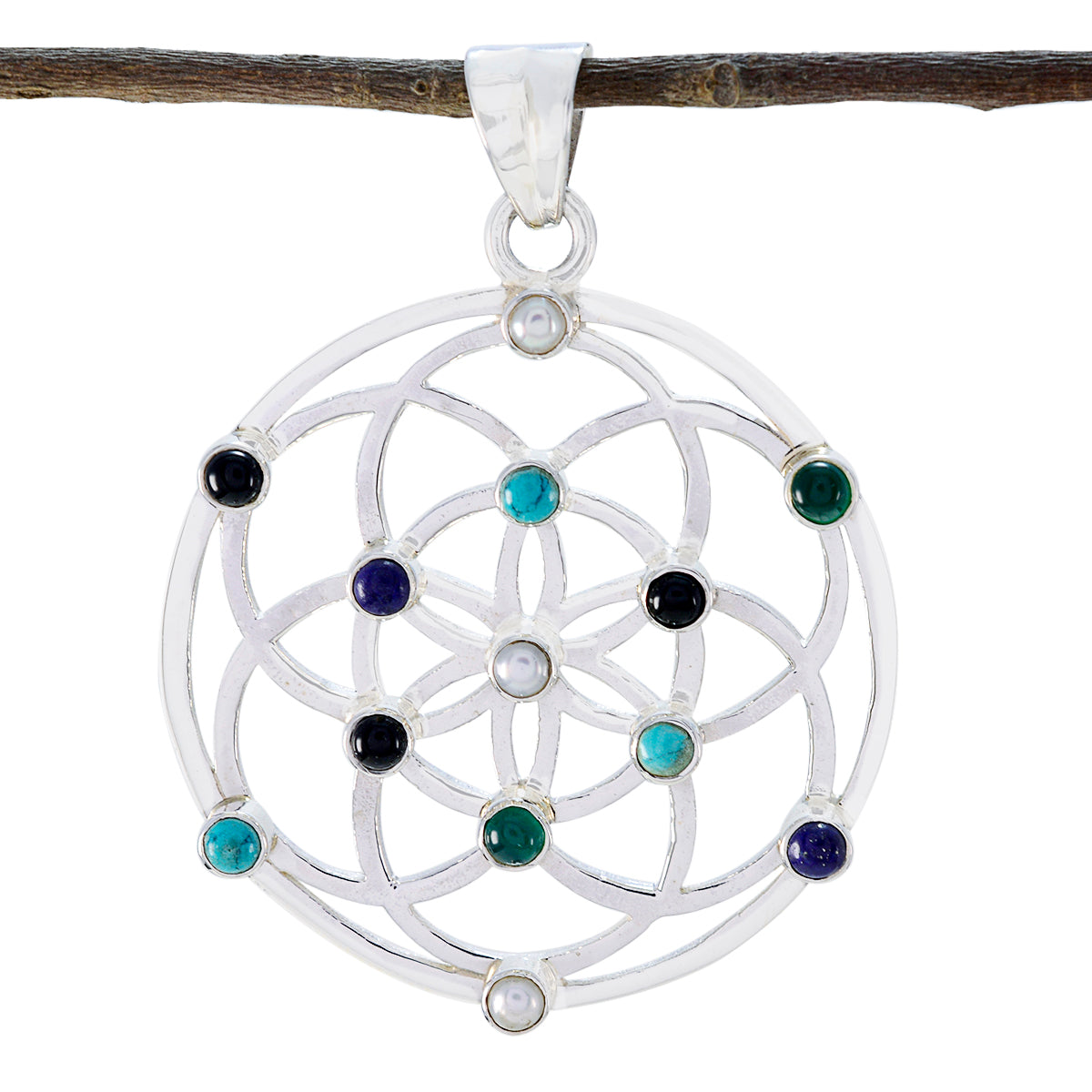 Multi Stone Statement French 92.5 Silver multiple multicolor Pendant