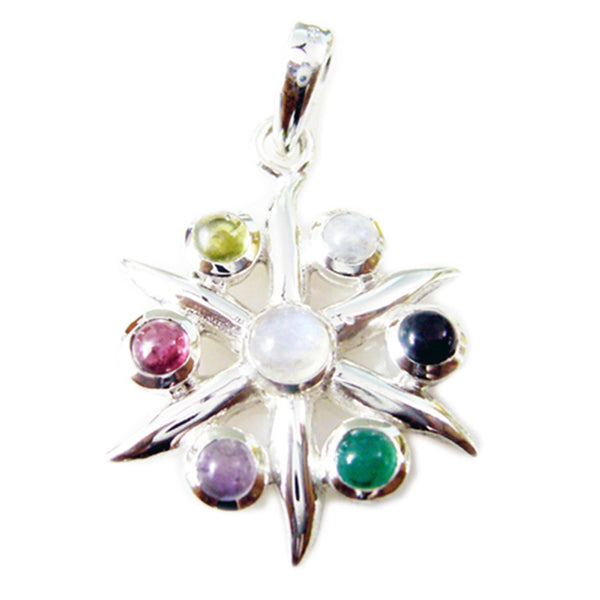Multi Stone Tiny Egyptian Sterling Silver Hepta multicolor Pendant