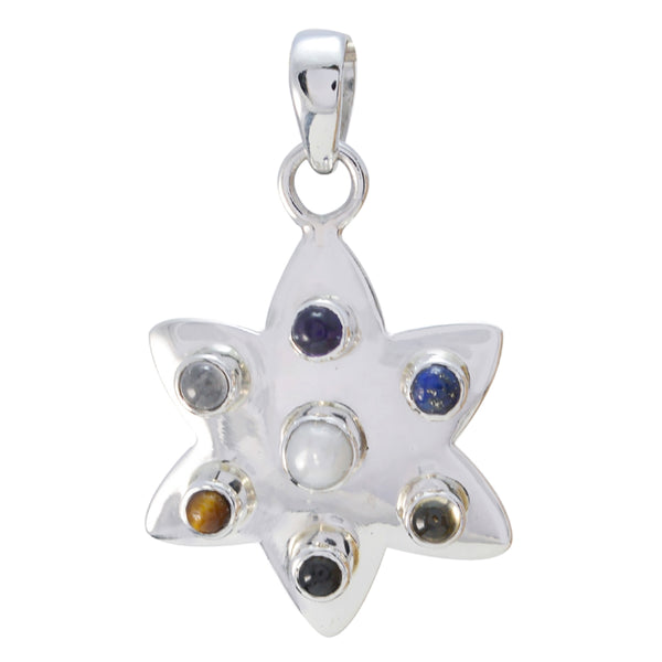Multi Stone Tiny Egyptian 92.5 Silver Hepta multicolor Pendant