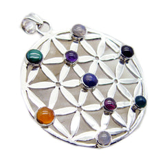 Multi Stone Statement French Silver Navratna multicolor Pendant