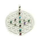Multi Stone Chunky Italian Sterling Silver multiple multicolor Pendant