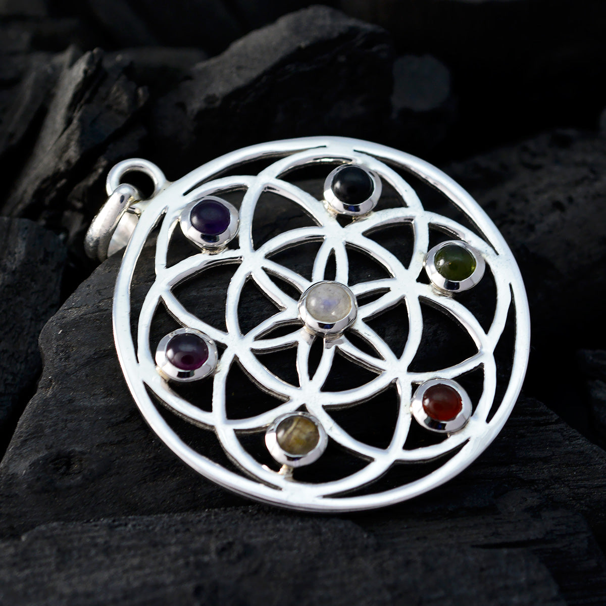 Multi Stone Edgy Spanish 925 Silver multiple Sarah Art-Deco multicolor Pendant Jewelry