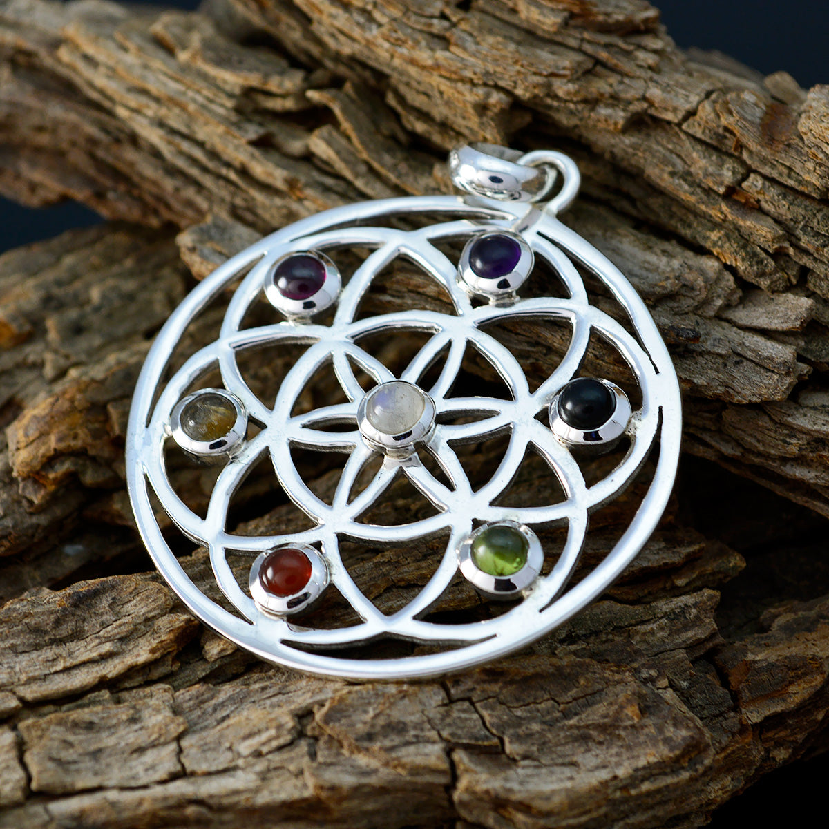 Multi Stone Edgy Spanisch 925 Silber mehrere Sarah Art-Deco mehrfarbigen Anhänger Schmuck Zweitbild