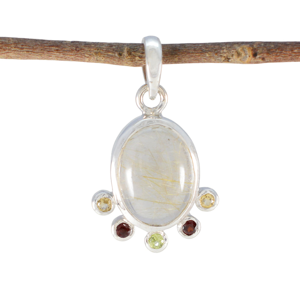 Multi Stone Delicate Turkish Sterling Silver Hexa multicolor Pendant