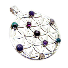 Multi Stone Statement German Sterling Silver Navratna multicolor Pendant