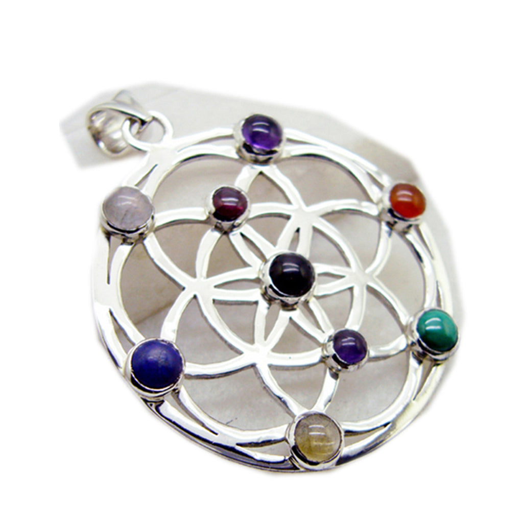 Multi Stone Statement Italian Sterling Silver multiple multicolor Pendant
