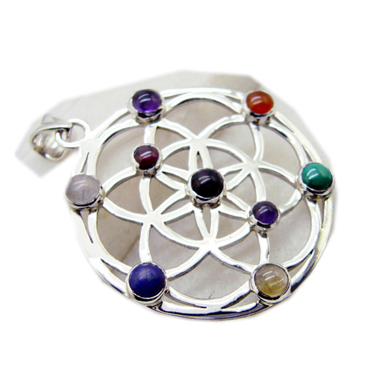 Multi Stone Statement Italian Sterling Silver multiple Teresa Art-Deco multicolor Pendant Jewellery