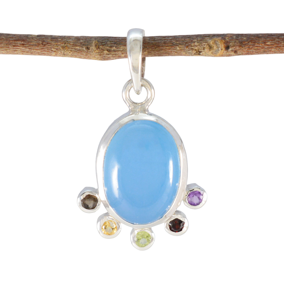 Multi Stone Delicate American 925 Silver Hexa multicolor Pendant