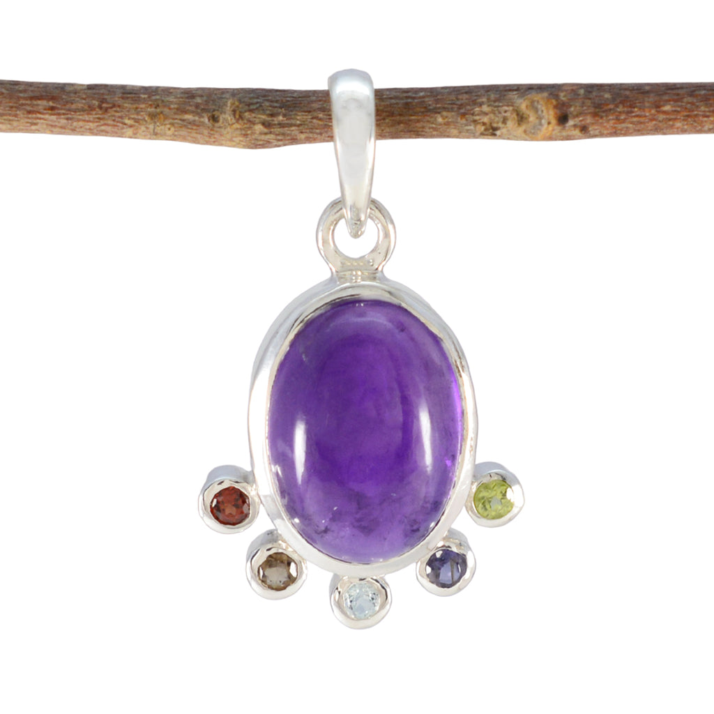 Multi Stone Delicate Mexican 92.5 Silver Hexa multicolor Pendant