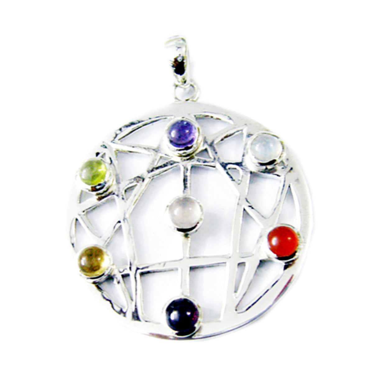 Multi Stone Essential Mexican 925 Silver Hepta multicolor Pendant