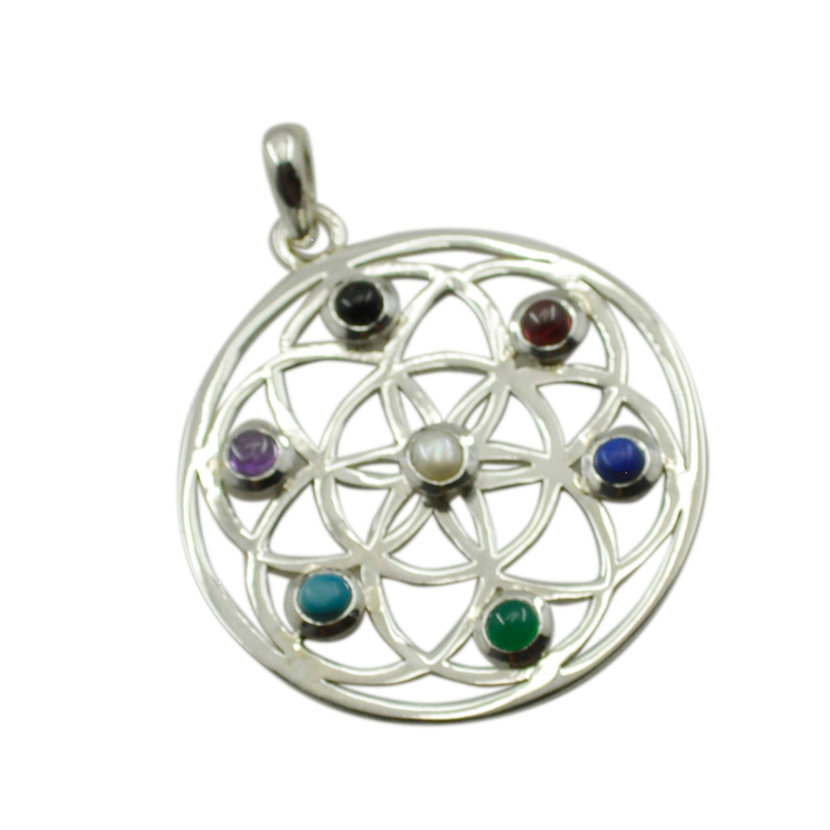 Colgante vintage multicolor de Sofía en plata 925 española con múltiples piedras Imagen principal del producto