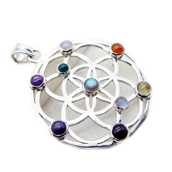 Dichiarazione di pietre multiple in argento tedesco con pendente multicolore antico viola