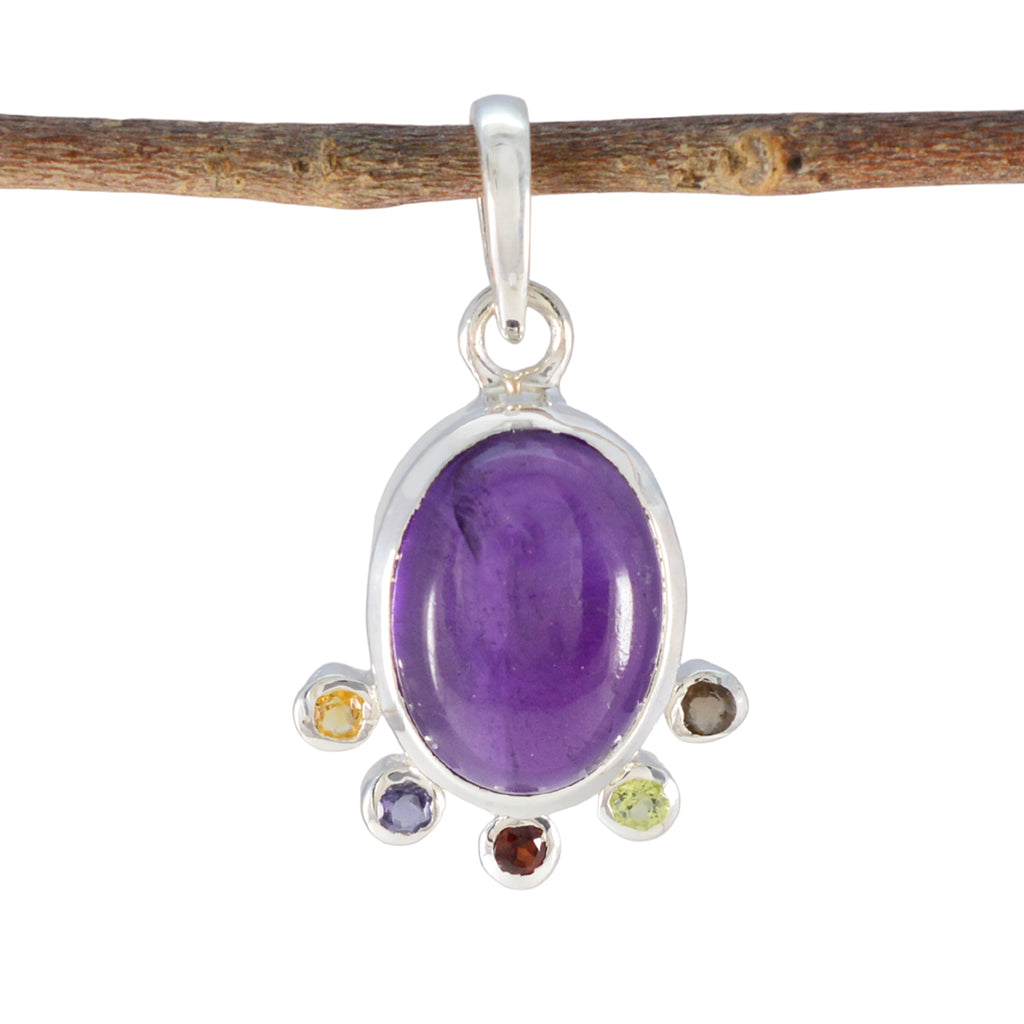 Multi Stone Delicate Latin American Silver Hexa multicolor Pendant
