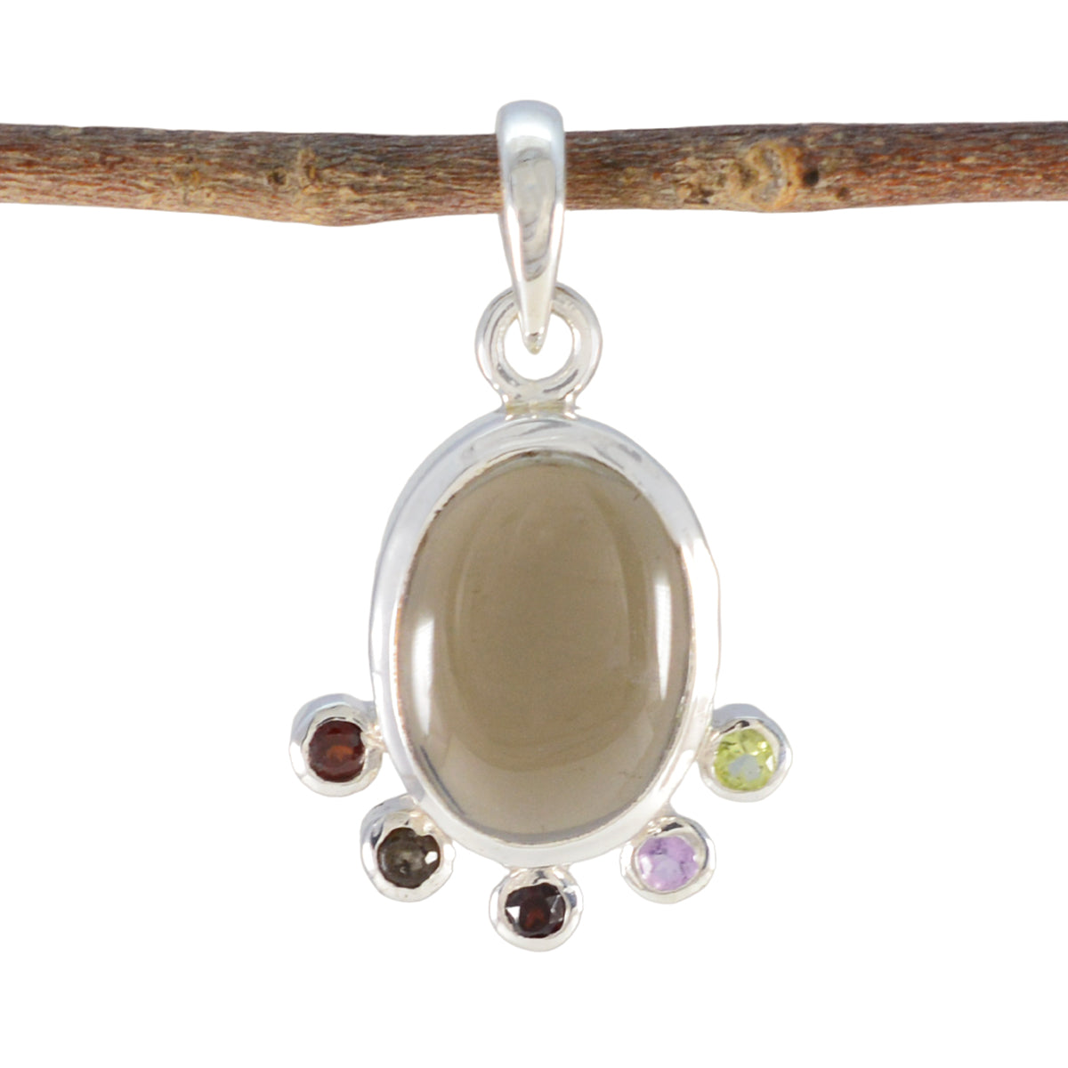 Multi Stone Delicate Russian Sterling Silver Hexa multicolor Pendant